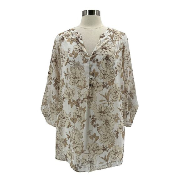 NWT Sara Michelle Floral Ivory Tan Gold Blouse Top Womens 1X - Picture 1 of 8